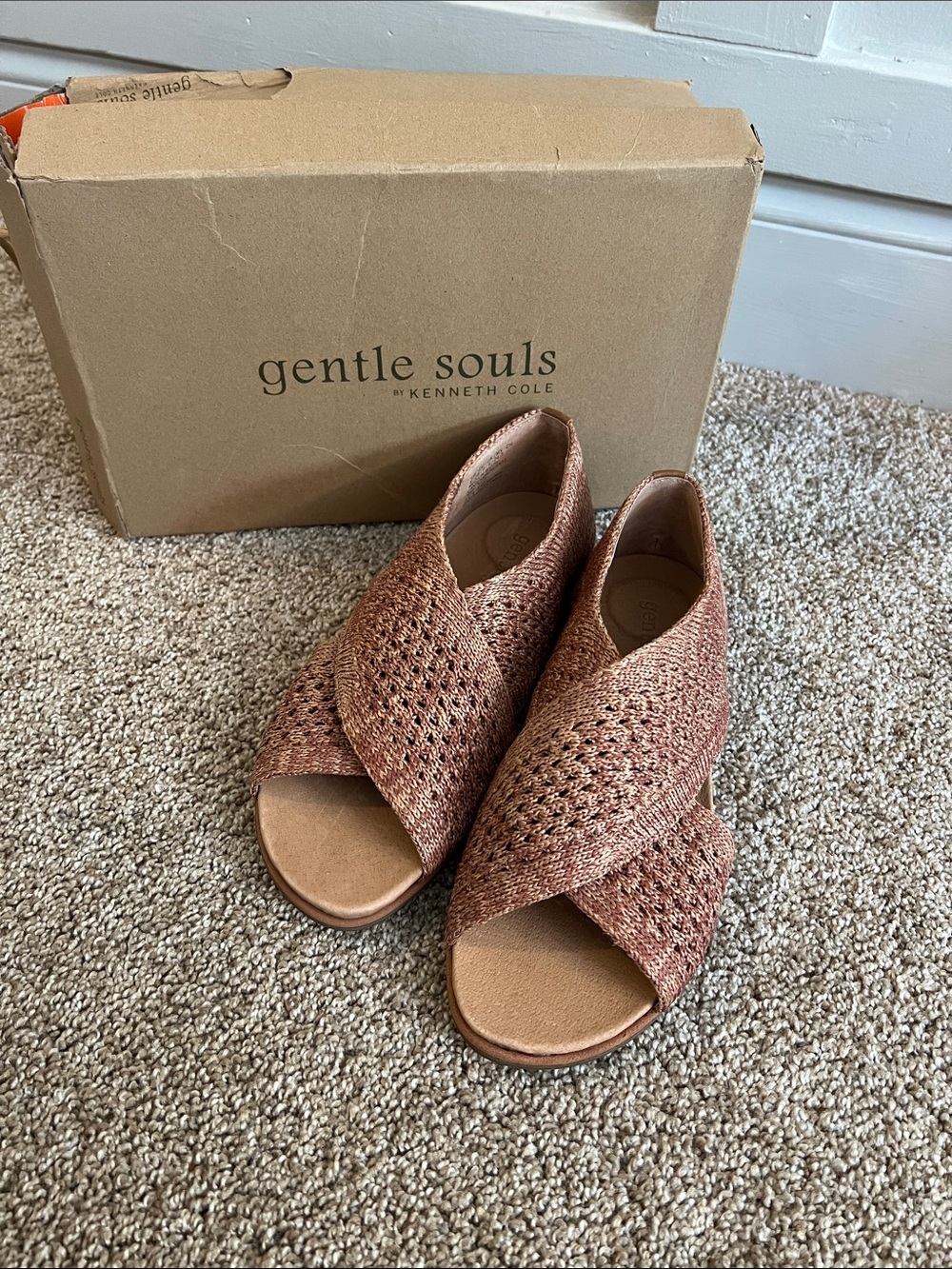 gentle souls Woven Open-Toe Crossover Sandals in Rust